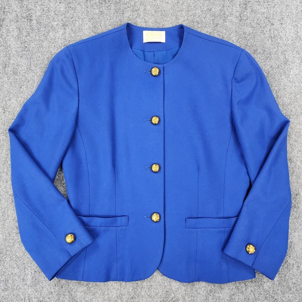 Vintage Pendleton Blazer Womens 10 Blue Wool Gold Crest Button USA Made Jacket - Picture 2 of 16